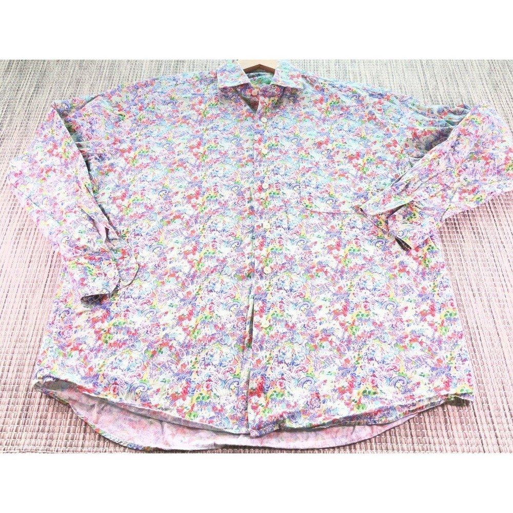 Alan Flusser Shirt Mens Large Multicolor Paisley Long Sleeve Button Cotton Shirt